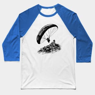 Spiraling above the Church - Paragliding Baseball T-Shirt